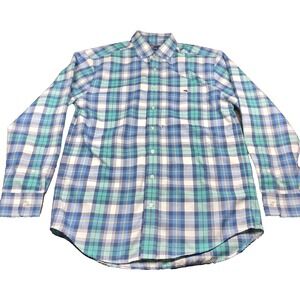 Vineyard Vines Performance Tucker Shirt Men M Tartan Plaid Long‎ Sleeve *HOLE!*